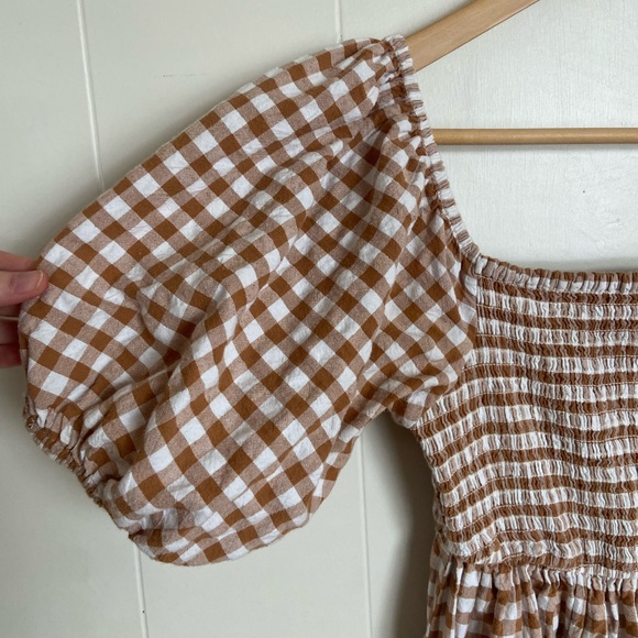 Brown Gingham Smocked Spring Dress - Picture 2 of 4
